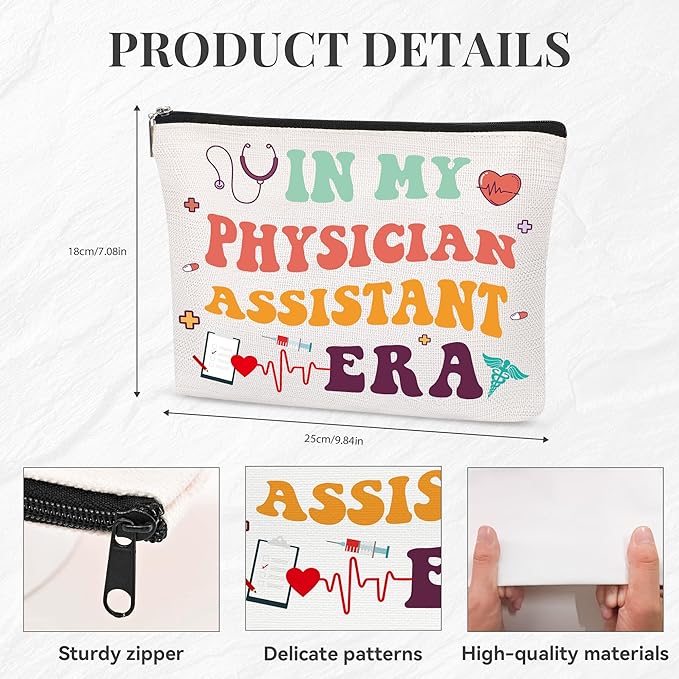 In My Physician Assistant Era Medical Students Graduation Gift Makeup Bag Canvas Cosmetic Bags with Zipper Portable Travel Organizer Pouch for Nurse Doctor Medical PA Bag