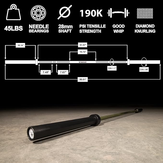 Signature Fitness Olympic Cerakote Barbell – for Home 190K PSI 1,500-Pound Capacity,