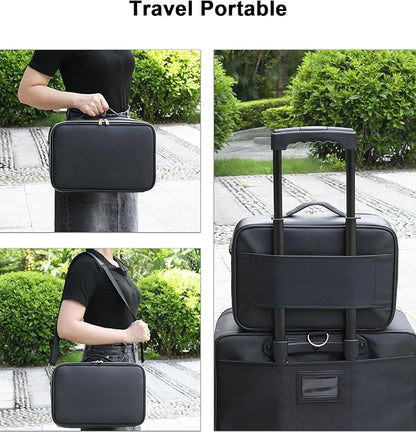 Chomeiu Makeup Bag with LED Mirror, Travel Cosmetic Train Case for Women, Makeup Artists Large Organizer Box with Vanity Light Up Mirror, 3 Color Lights, Adjustable Dividers & Shoulder Strap (Black)
