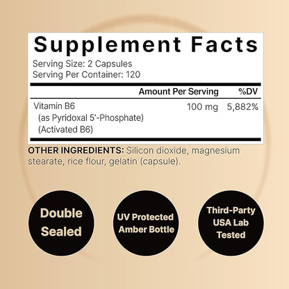 NatureBell P5P Vitamin B6 100mg Per Serving, 240 Capsules | Activated Pyridoxal 5 Phosphate Supplements – Essential B Vitamins for Brain & Memory Health – Non-GMO