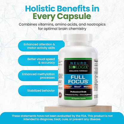 Full Focus™ 120 Capsules – Comprehensive Brain Supplement for Optimal Memory, Focus & Cognition – Brain Support Supplement to Promote Enhanced Mood, Relaxation, Dopamine Balance & More