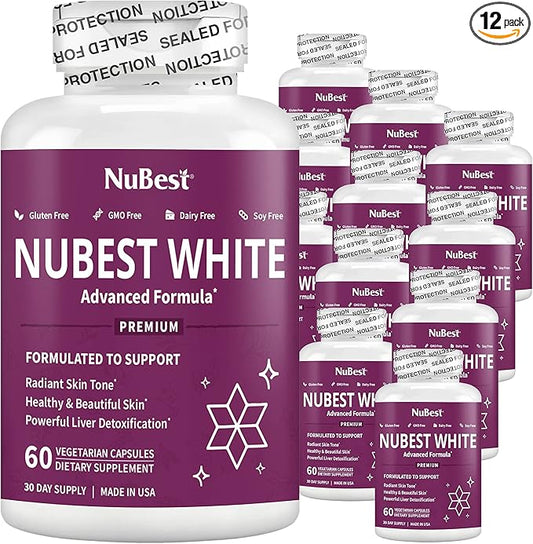 NuBest White - Glutathione 400mg & Milk Thistle Extract - Skin Brightening Supplement - Helps Beautiful and Radiant Skin - Antioxidant Supplement & Detoxification - 12 Pack | 12 Months Supply