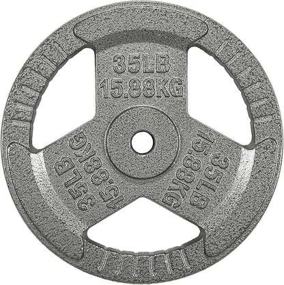 HulkFit 1 inch or 2 inch Cast Iron Weight Plate Set with Multi-Grip Handles and Enamel Coated for Barbells & Strength Training - Grey