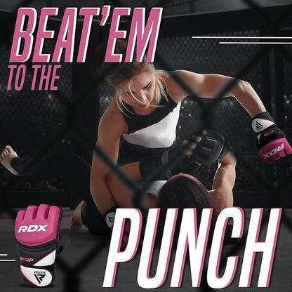 RDX MMA Gloves Grappling Sparring, Maya Hide Leather, Boxing Gloves Men Women Muay Thai Martial Arts Training, Half Finger Adjustable Mitts Wrist Support Kickboxing Cage Fighting Punching Bag Workout