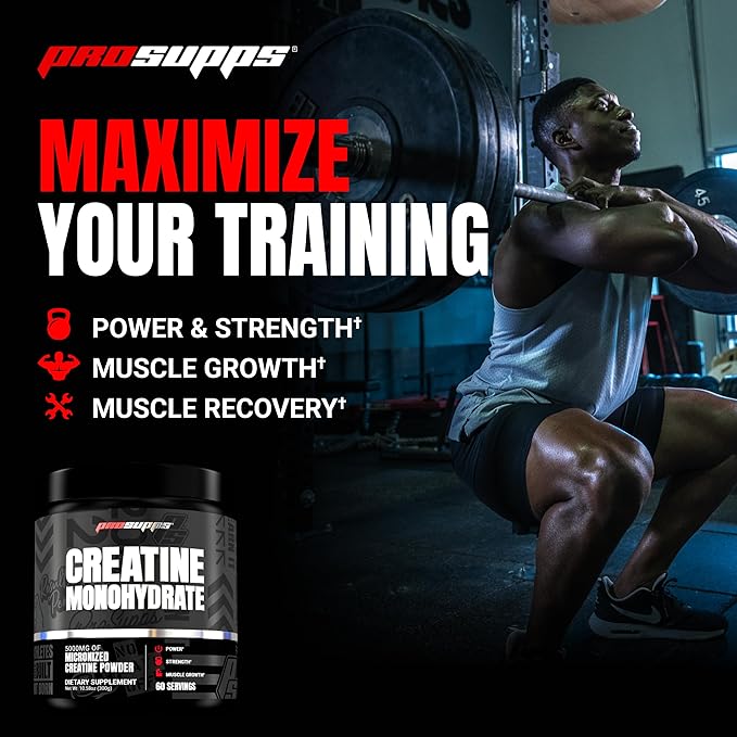 PROSUPPS Creatine Monohydrate Powder 300g, 100% Pharmaceutical Grade Micronized 5,000mg Creatine Monohydrate, 60 Servings