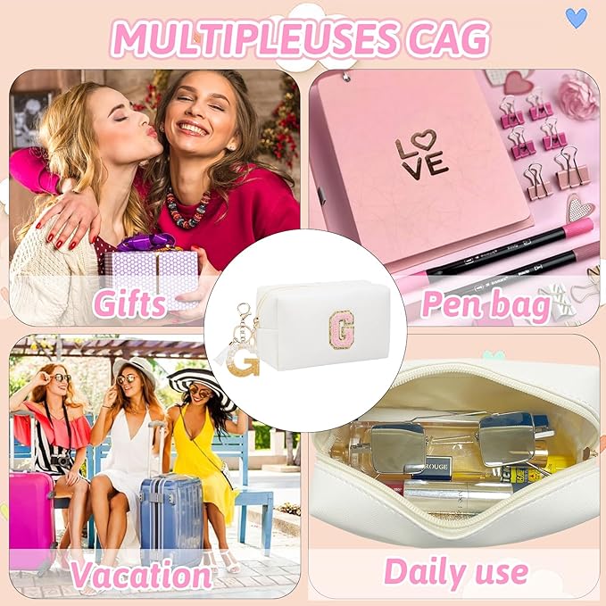 Birthday Gifts for Women Her,Travel Cute Makeup Bag,Large Capacity Cosmetic Bags for Women Makeup Pouch PU Leather Waterproof Cosmetic Bag (G, White)