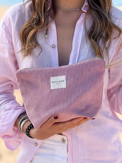 Pink Corduroy Cosmetic Bag for Women – Large Toiletry Bag for Travel, Skincare & Makeup Organizer, Travel Size Toiletries Bag – Cruise & Vacation Gift – Made in Barcelona, Spain