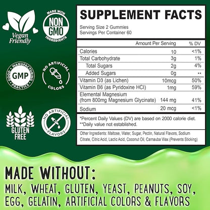 Magnesium Glycinate Gummies 400mg - Magnesium for Sleep, Calm, Relax & Muscle Relief with B6 & D3 and No Melatonin - Family-Friendly for Kids, Teens & Adults - Vegan & Non-GMO Supplement - 120 Count