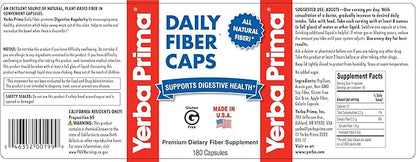 Yerba Prima Daily Fiber Caps - 180 Capsules, (Pack of 2) - Soluble & Insoluble Fiber Supplement - Colon Cleanse - Vegan, Non-GMO, Gluten-Free