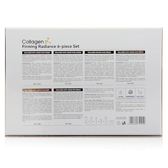 Collagen Skin Care Set, Anti Aging Skincare Gift Set for Wrinkles & Fine Lines, Shrink Pores, Hydrate & Firm Skin, 6 Pcs Skincare Kits for Women with Cleanser, Toner, Lotion, Serum, Cream, Eye Cream.