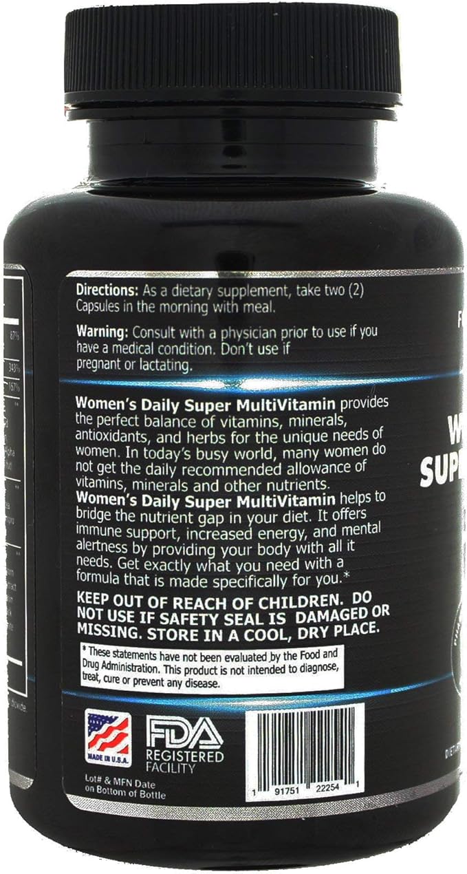Women's Daily Super Multi-Vitamin for Women - 180 Ct Blend of Vitamins, Minerals, Plus Herbs for Energy, Focus, and Womens Health