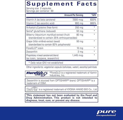 Pure Encapsulations Macular Support Formula | Hypoallergenic Supplement with Enhanced Antioxidant Formula for Healthy Eyes* | 120 Capsules