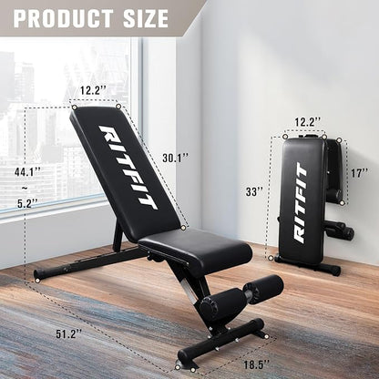 RitFit Adjustable/Foldable Utility Weight Bench for Home Gym 35 Total