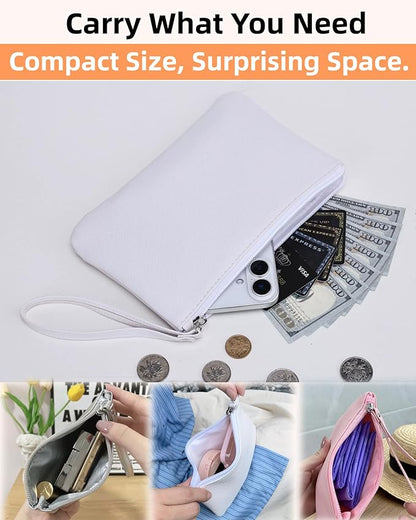 Small Makeup Bag for Purse Mini Cosmetic Pouch Zipper Little Wristlet, Tiny Make Up Organizer Lipstick Feminine Product Car Change Coin Holder for Women Handbags, 8 x 5 Clutch Phone Wallet,1 White