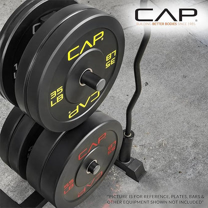 CAP Barbell Olympic Bumper Plate Tree Rack with 4 Weight Plate Posts and 2 Barbell Storage Holders | Multiple Colors