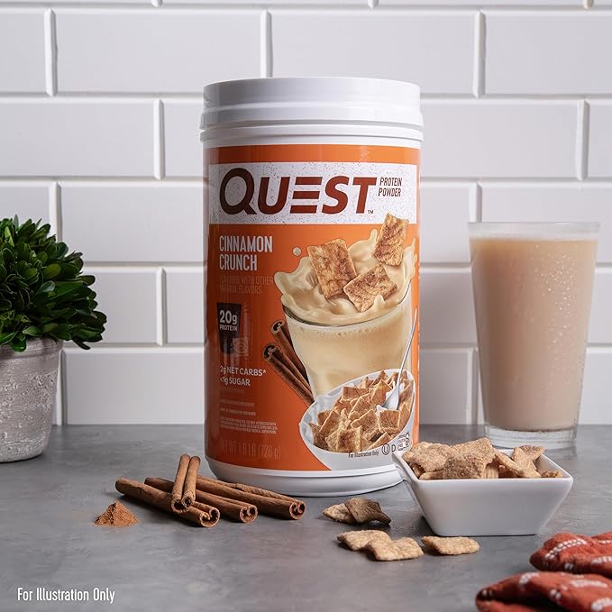 Quest Nutrition Cinnamon Crunch Protein Powder, 20g Protein, 2g Net Carb, 1g Sugar, Low Carb, Gluten Free, 1.6 Pound, 24 Servings