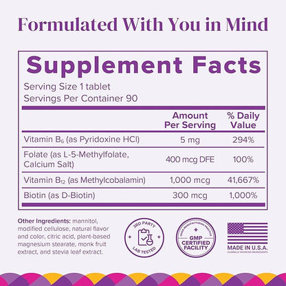 BariMelts Vitamin B12 Plus - 90 Fast-Dissolving Tablets (3-Month Supply) - Sugar-Free Bariatric Vitamins for Women, Includes B12, B6, Folate & Biotin, Natural Cherry Flavor