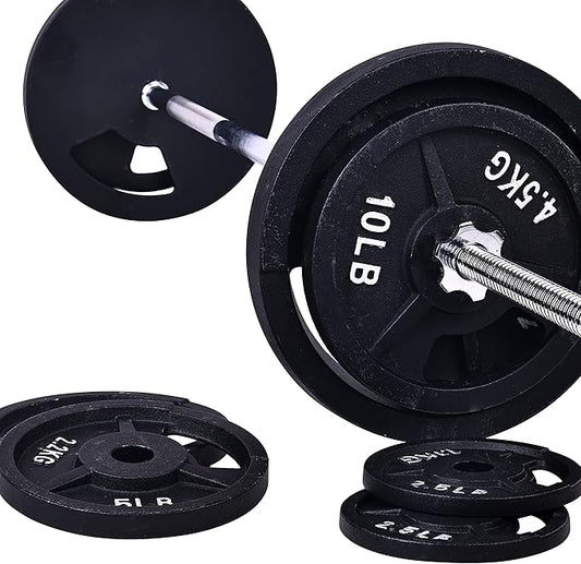 Signature Fitness Cast Iron Standard Weight Plates Including 5FT Standard 95-Pound Set (85 Pounds 10 Pounds