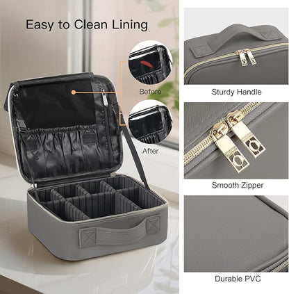 Portable Makeup Organizer, 10 Inch Makeup Organizer Bag with Compartment and Dividers, Makeup Bag with Brush Storage Sturdy Dual Zip Closure, Gift for Her, Grey