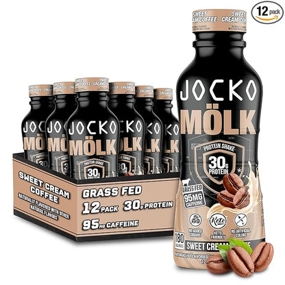 Jocko Mölk 30g Grass Fed Protein Shakes – No Added Sugar Protein Drinks KETO Friendly - Ready to Drink 12 FL Oz (Pack of 12) Sweet Cream Coffee