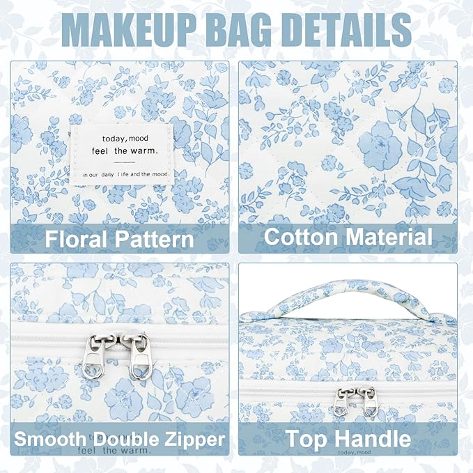 Quilted Makeup Bag Set, 3Pcs Large Checkered Corduroy Cosmetic Bags, Cute Coquette Makeup Bag Toiletry Zipper Pouch Bag for Women and Girls Checkered