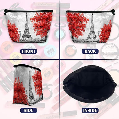Eiffel Tower Makeup Bag for Purse, Waterproof Funny Paris Cosmetic Bag for Women, Zipper Travel Toiletry Pouch Gift 9.5×5.9 Inch
