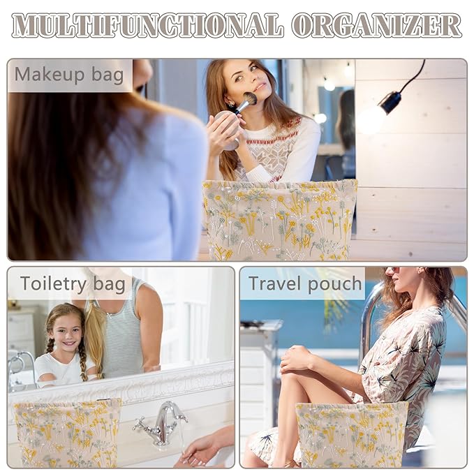 ZLFSRQ Silk Flower Makeup Bag Travel Cute Cosmetic Bags for Women Large Toiletry Pouch Zipper Cosmetic Pouch for Purse Aesthetic Makeup Organizer Bag Portable Toiletry Bags