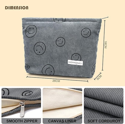 Corduroy Makeup Bag Cosmestic Bag Large Capacity Ladies Women Aesthetic Make Up Organizer Accessories Zipper Pouch Purse Grey