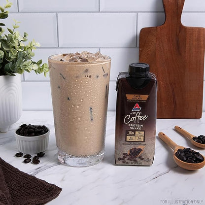Atkins Café au Lait Iced Coffee Protein Shake, 15g Protein, Low Glycemic, 3g Net Carb, 1g Sugar, Keto Friendly, 12 Count