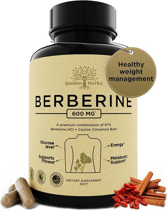 600 Mg Berberine Supplement – Berberine HCL & Ceylon Cinnamon Capsules for Women & Men – Supports Healthy Weight Management & Digestion