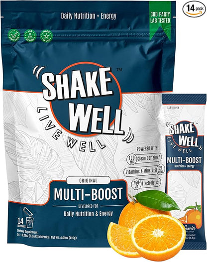 Clean Energy Drink Mix + Cortisol Protection | All-Day Focus with Natural Caffeine, B12, D3+K2, Antioxidants, Electrolytes & Amino Acids (Citrus Sunrise, 14 Count)