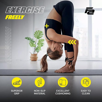 Fit Active Sports Large Exercise Mat 6' x 4' x 8mm Non-Slip Extra Wide Workout Mat for Home Gym, Cardio, Yoga, Floor Fitness, MMA, Plyo, and Jump Rope | Shoe Friendly Black