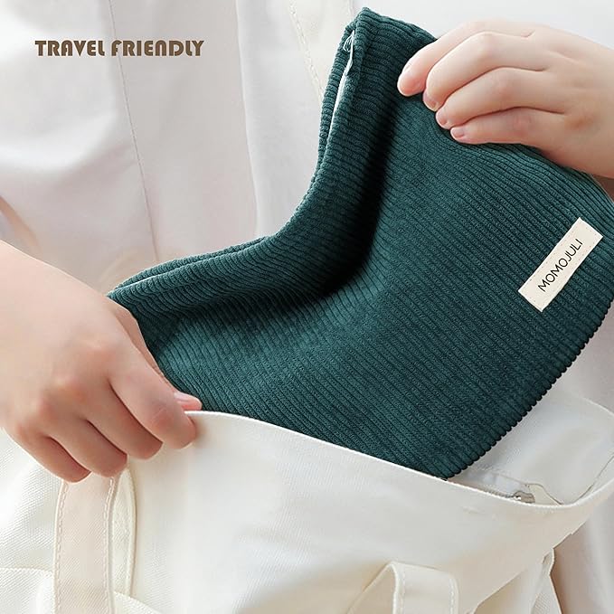 Corduroy Makeup Bag Cosmestic Bag 2pcs Large Capacity Ladies Women Aesthetic Make Up Organizer Accessories Zipper Pouch Purse （Beige+Green）