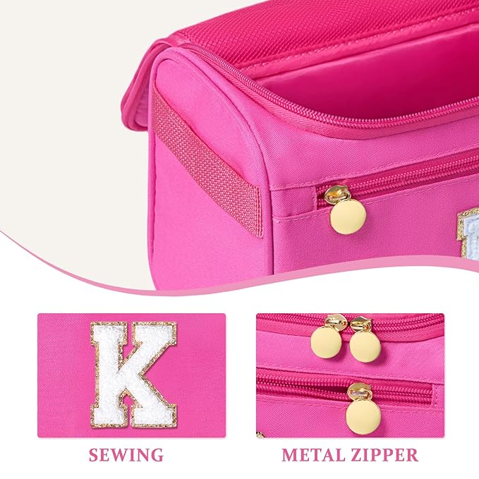 COSHAYSOO Trendy Appreciation Gifts for Women Coworker Leaving Going Away Farewell Goodbye New Job Administrative Professional Day, Travel Hanging Toiletry Bag Waterproof Toiletries Hot Pink Letter K