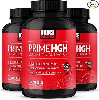 FORCE FACTOR Prime HGH Secretion Activator, 3-Pack, HGH Supplement for Men with Clinically Studied AlphaSize to Help Trigger HGH Production, Increase Workout Force, & Improve Performance, 225 Count