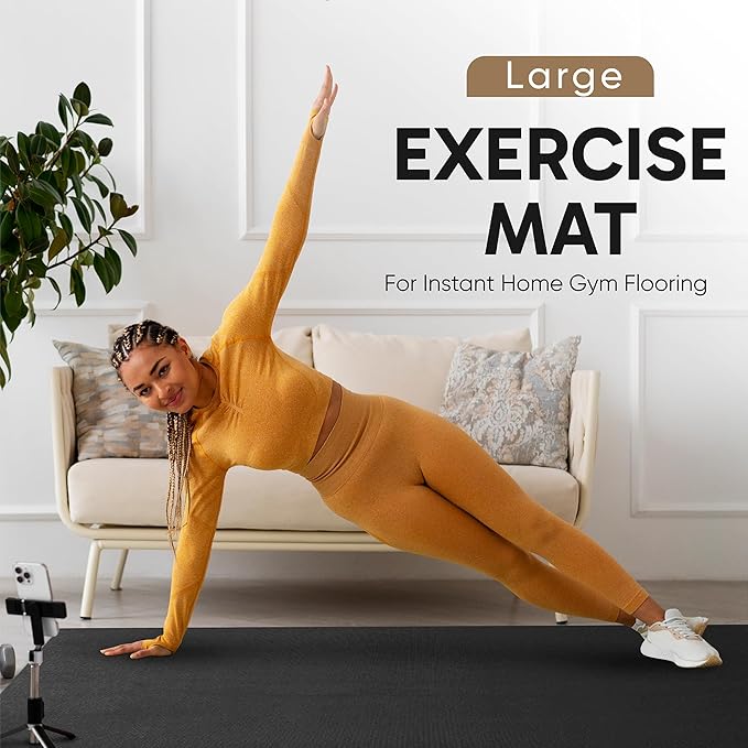 Gorilla Mats Premium Large Exercise Mat – 7' x 5' x 1/4" Ultra Durable, Non-Slip, Workout Mat for Instant Home Gym Flooring – Works Great on Any Floor Type or Carpet – Use With or Without Shoes