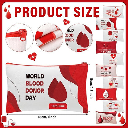 Kacctyen 10 Pcs World Blood Donor Day Appreciation Gifts Makeup Bag Cosmetic Bags Canvas Pouch Bags Portable Blood Donor Pouch Bag Travel Organizer for World Blood Donor Day Charity Giveaways
