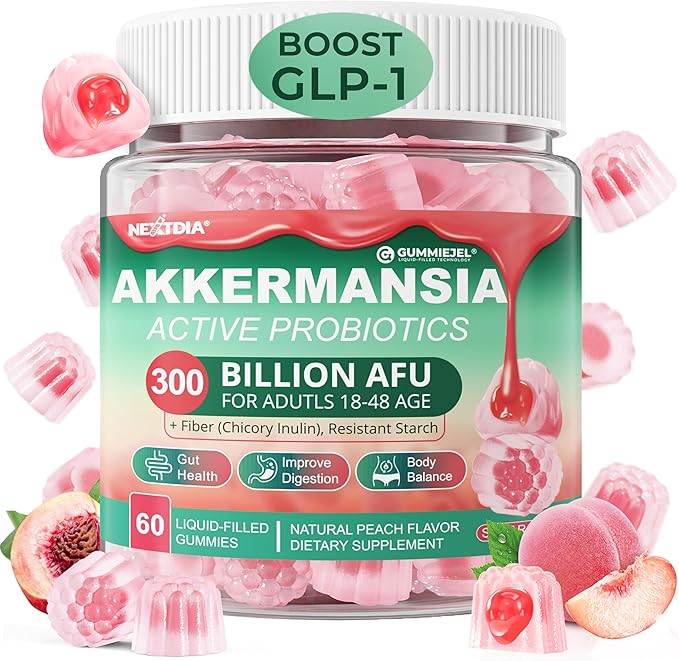 Akkermansia Probiotics Gummies with Prebiotics Fiber, 300 Billion AFU Akkermansia Muciniphila, with Polyphenol Fruits, Resistant Starch, Vitamin A D3 B2 for Metabolism, Digestive & Gut Health, 1Pack