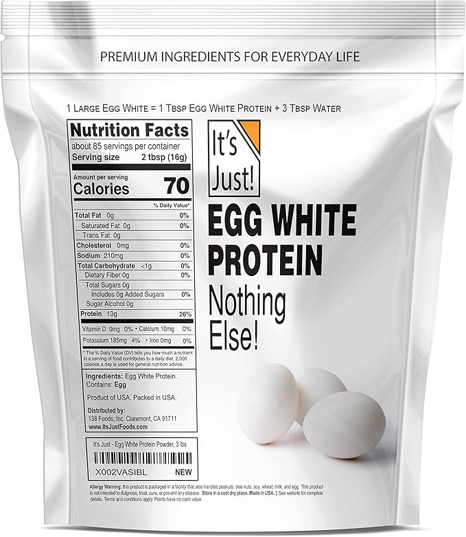 It's Just! - Egg White Protein Powder, Made in USA, Dried Egg Whites (Unflavored, 3lb)