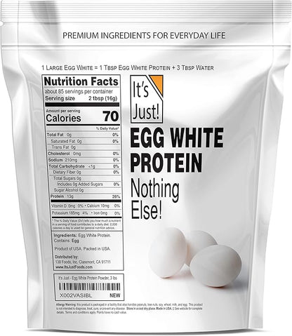 It's Just! - Egg White Protein Powder, Made in USA, Dried Egg Whites (Unflavored, 3lb)