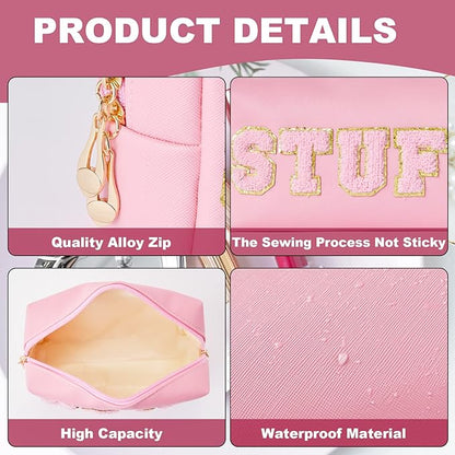 Christmas Gifts for Her Preppy Patch Stuff Portable Makeup Bag Bulk Cosmetic Bag Waterproof Travel Organizer Zipper Pouch Storage Purse for Women Girls Gift