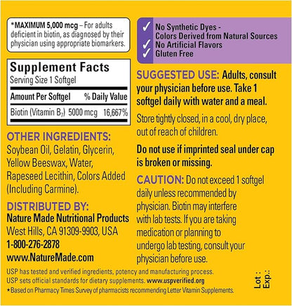 Maximum Strength Biotin 5000 mcg Softgels, 50 Count