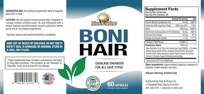 BoniHair Catalase Supplement for Vibrant, Youthful Hair Support - 10,000 IU Catalase with Saw Palmetto, Biotin, Fo-Ti, PABA - 60 Capsules