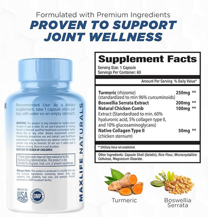 Advanced Joint Support Supplement for Men & Women - Joint Health Supplement - Flexibility & Strength - Discomfort Relief - 60 Servings with Type II Collagen, Turmeric Curcumin, Boswellia Serrata
