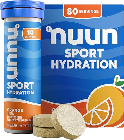 Nuun Sport Electrolyte Tablets - Dissolvable in Water, Orange, 5 Essential Electrolytes for Hydration, 1g Sugar Drink Mix, Vegan, Non-GMO, 8 Pack (80 Total Servings)