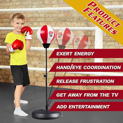 Kids Boxing Set with Stand, Includes Boxing Gloves, Punching Ball & Adjustable Stand, Sensory Sports Toys, Ages 3-10