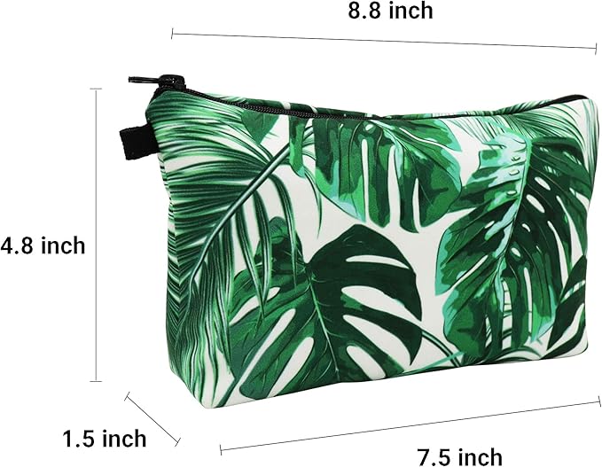 Cute Travel Makeup Bag Cosmetic Bag Small Pouch Gift for Women (Leaves)