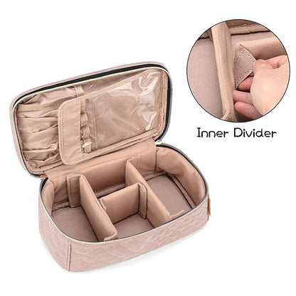 Teamoy Travel Makeup Brush Case, Makeup Train Organizer Bag with Handle for Makeup Brushes(up to 9-inch) and Essentials, Medium, Misty Rose(BAG ONLY)