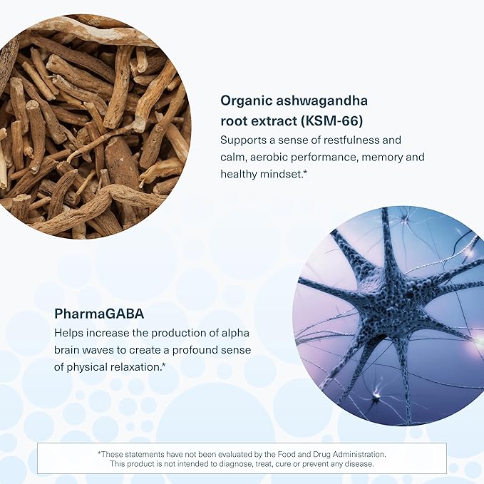 Youtheory Ashwagandha + GABA - 1,000 mg Ashwagandha & 100 mg GABA - Cortisol, Stress & Memory Support Supplement - 60 Vegetarian Capsules