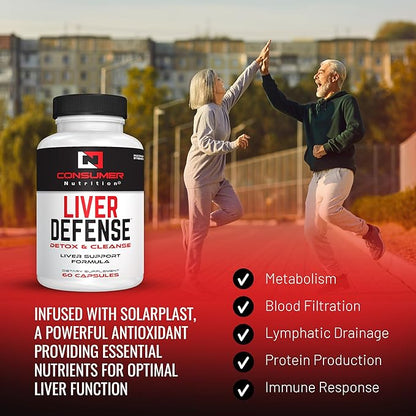 Liver Support Supplement - Liver Defense Liver Cleanse Detox - Made with Solarplast, Artichoke Leaf, Milk Thistle Seed, & More - for Metabolism & Immune Response 60 Capsules